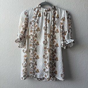 Yellow‎ Floral Patterned Cream Colored Blouse